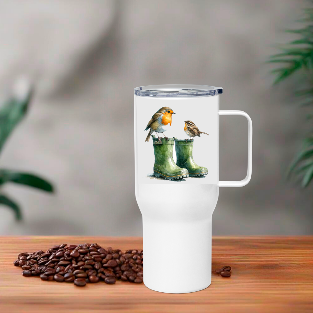 Robin with Wellies...... 25oz Thermal Travel Mug